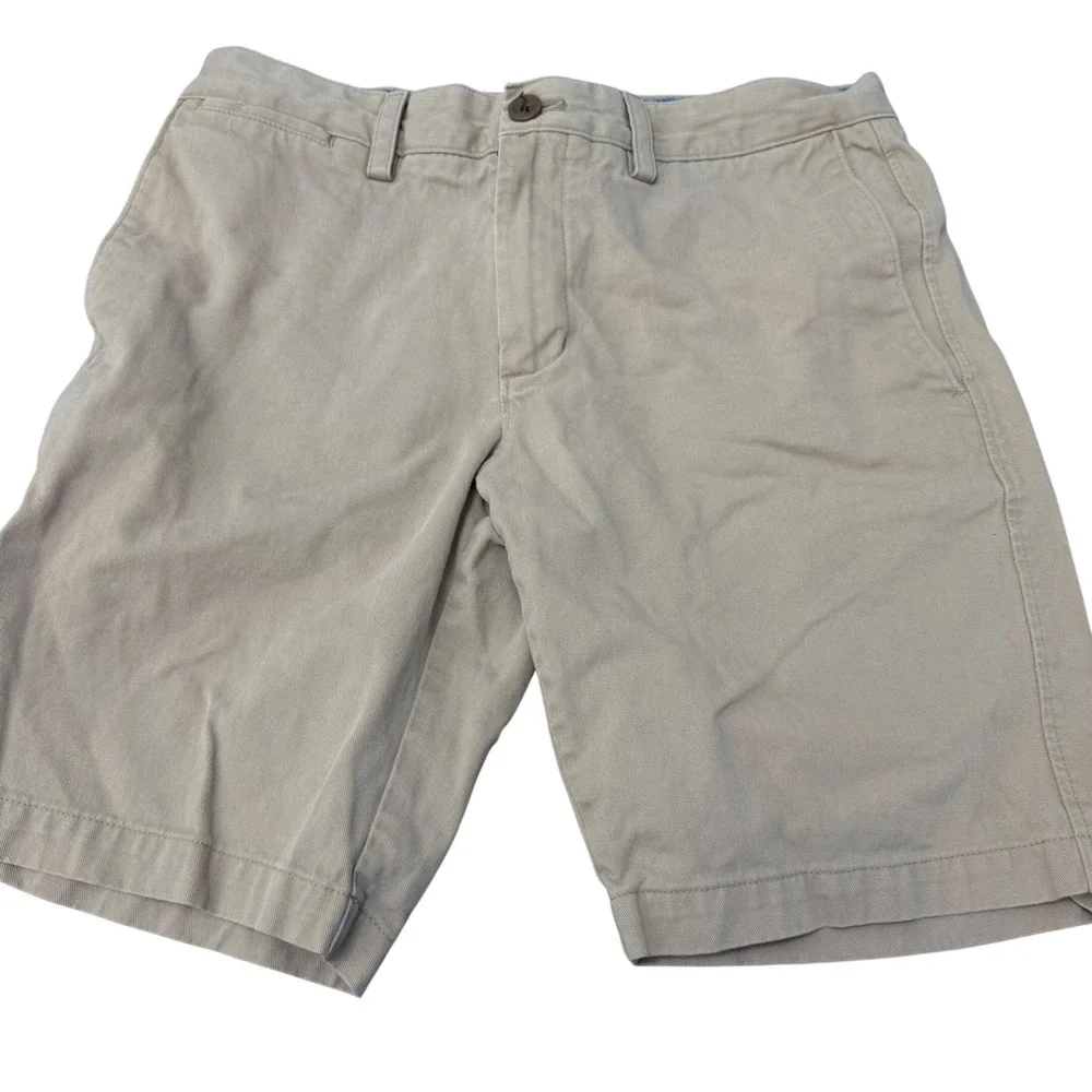 Banana Republic Aiden Shorts Mens 30 Khaki Tan Cotton Chino Flat Front 9 Inseam